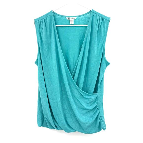 Athleta Tops - Athleta Size Large Sleeveless Blouse Tank Top‎ Wrap Front Lighter Blue Casual